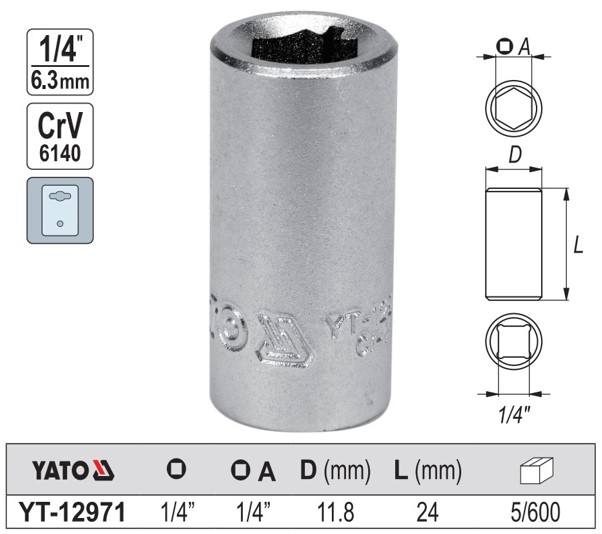 Đầu chuyển 1/4" sang bắn vít 1/4" Yato YT-12971 - Ba Lan