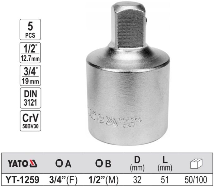 Đầu chuyển 3/4" sang 1/2" Yato YT-1259 - Ba Lan