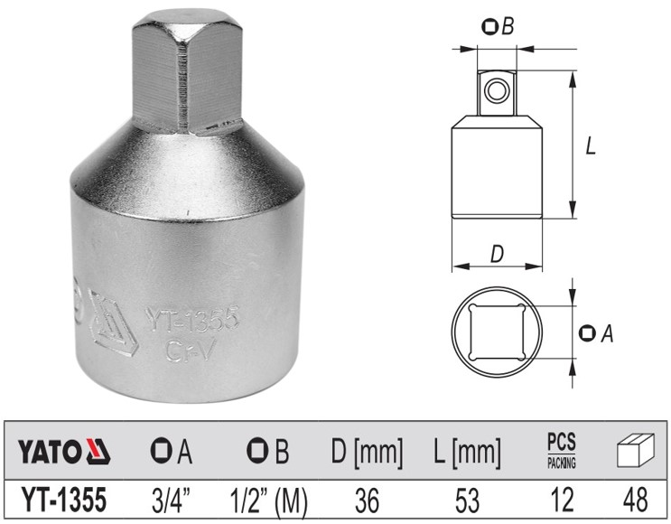Đầu chuyển 3/4" sang 1/2" Yato YT-1355 - Ba Lan