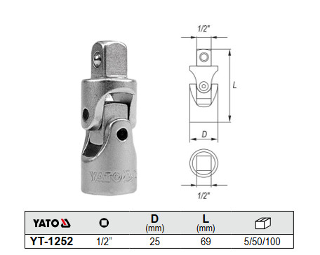 Đầu nối lắc léo 1/2"x69mm Yato YT-1252 - Ba Lan