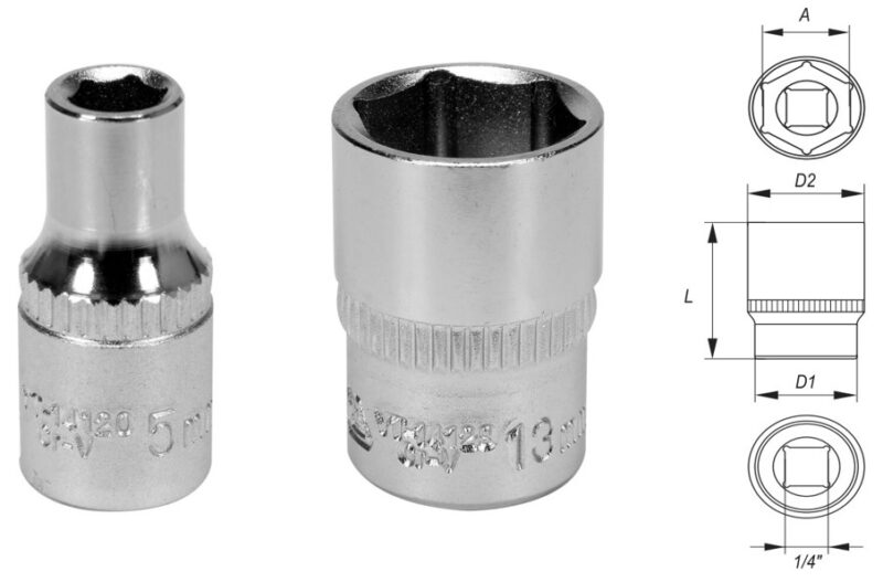 Đầu tuýp Lục giác 6 cạnh 1/4" size: 5mm - 13mm Yato YT-14120 - Ba Lan