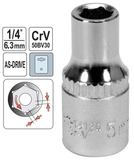 Đầu tuýp Lục giác 6 cạnh 1/4" size: 5mm - 13mm Yato YT-14120 - Ba Lan