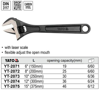 Mỏ lết cao cấp size từ 6" đến 15" Yato - Ba Lan