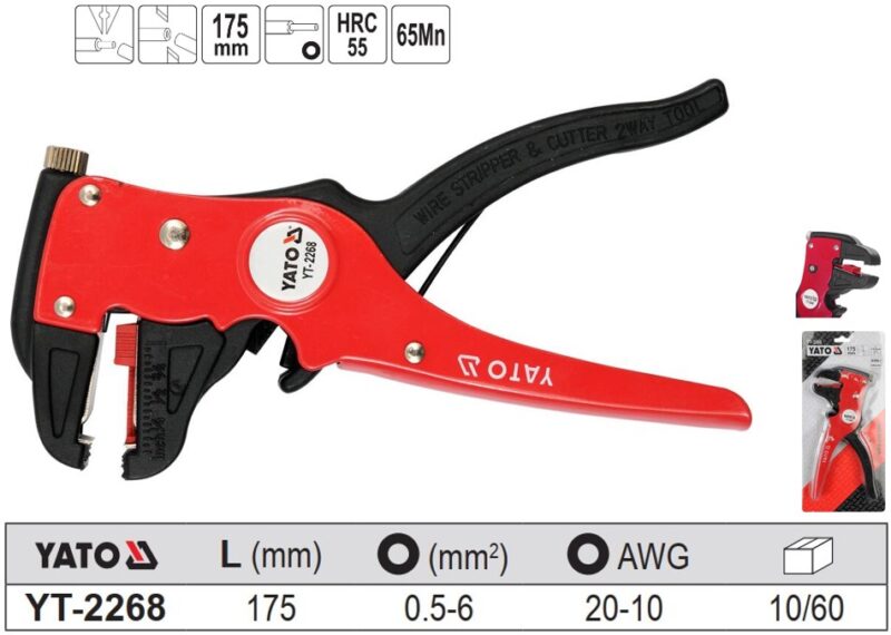 Kìm tuốt dây điện mỏ quạ tự động 175mm Yato YT-2268 - Ba Lan