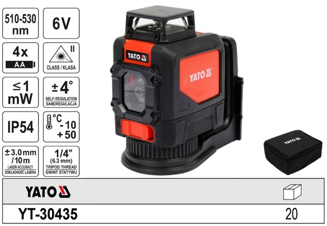 Máy cân bằng laser 5 tia xanh IP54 Yato YT-30435 - Ba Lan