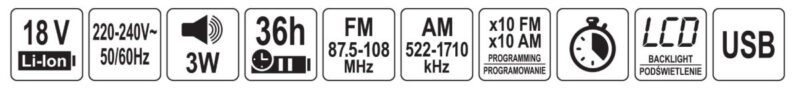 Máy nghe nhạc/Radio công trình 18V AC/DC Yato YT-82940 - Ba Lan