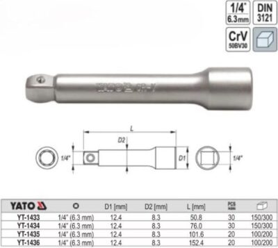 Thanh nối dài 1/4" 51mm linh hoạt nghiêng góc 8° Yato YT-1433 - Ba Lan