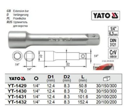 Thanh nối dài 1/4" 51mm đến 53mm Yato - Ba Lan