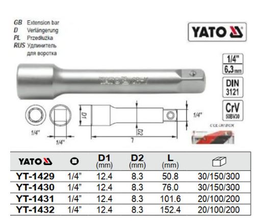 Thanh nối dài 1/4" 51mm đến 53mm Yato - Ba Lan