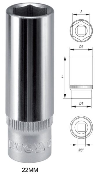 Tuýp lục giác thân dài 3/8" size: 6mm - 22 Yato YT-3820 - Ba Lan