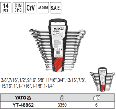 Bộ cờ lê vòng miệng hệ inch 14 chi tiết Yato YT-48862 Ba Lan