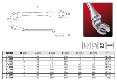 Cờ lê hai đầu miệng loe tự lắc 13mm YATO YT-0185