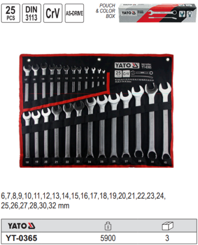 Bộ cờ lê vòng miệng hệ mét 25 chi tiết 6-32mm Yato YT-0365 - Ba Lan