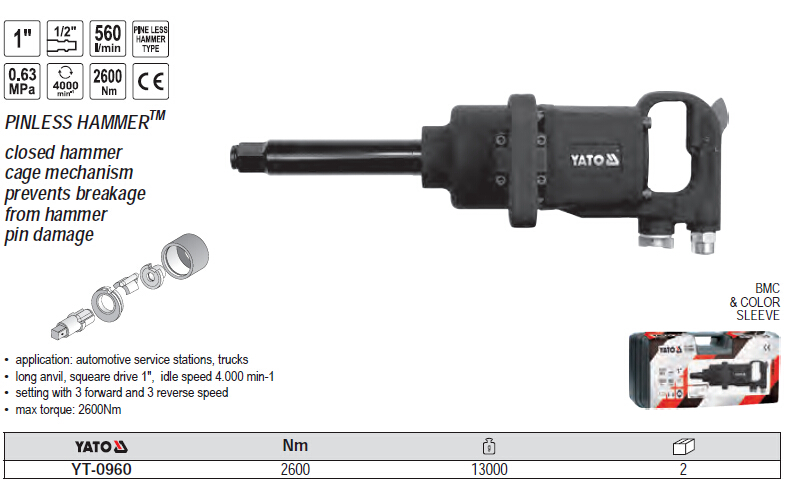 Súng siết bulông 1" dài Yato 2600Nm Yato YT-0960 - Ba Lan