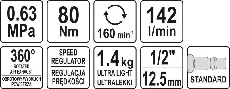Súng cóc Khí Nén 1/2" 80Nm YATO YT-09803
