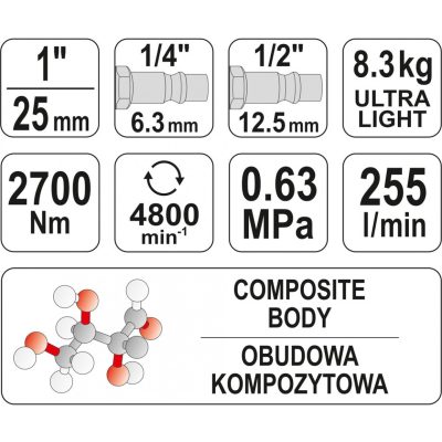Súng Mở Bulong Khí Nén 1 Inch 2700Nm Yato YT-09611 Súng Mở Bulong Khí Nén 1 Inch 2700Nm Yato YT-09611