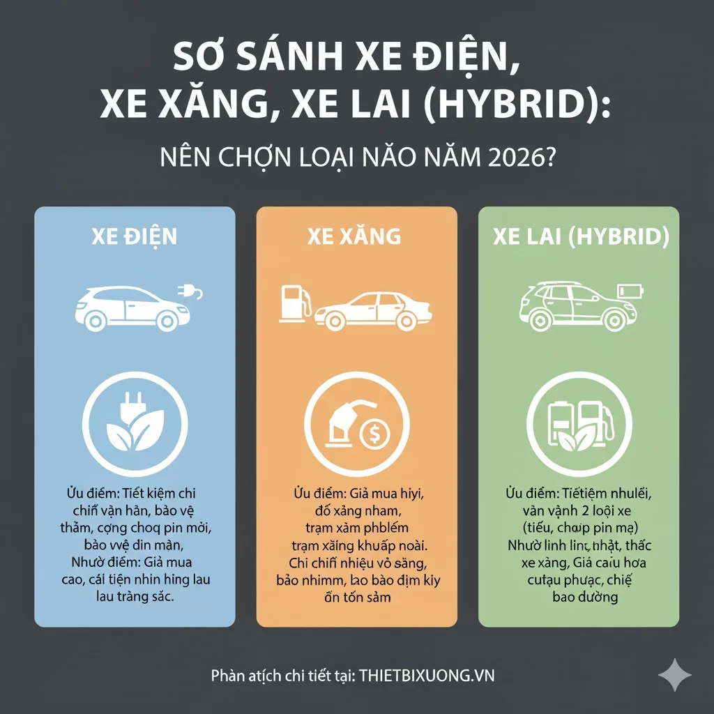 So Sánh Xe Điện, Xe Xăng, Xe Lai (Hybrid): Nên Chọn Loại Nào Năm 2024? So Sánh Xe Điện, Xe Xăng, Xe Lai (Hybrid): Nên Chọn Loại Nào Năm 2024?
