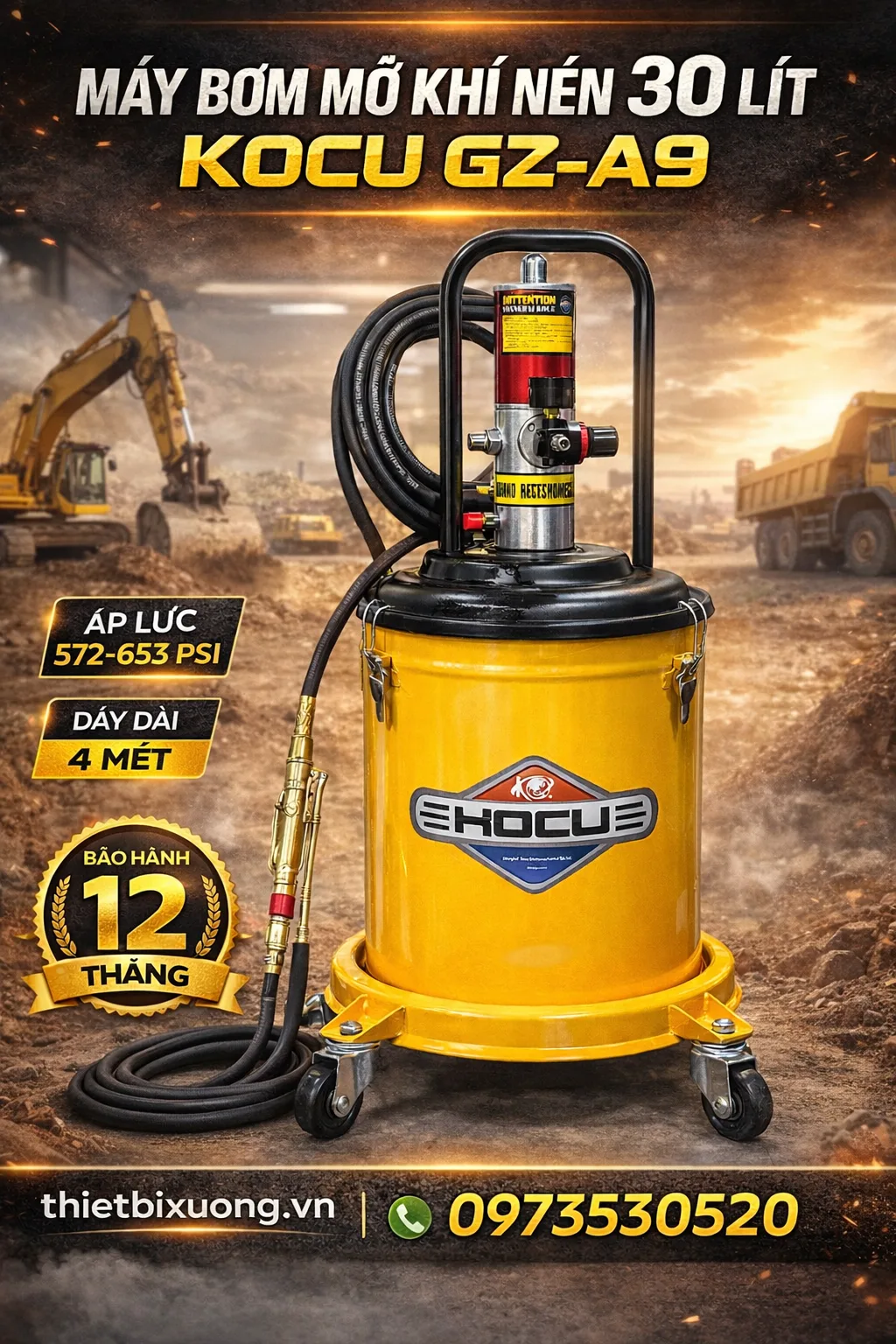 Đánh Giá Máy Bơm Mỡ Khí Nén 30 Lít KOCU GZ-A9: Hiệu Suất Vượt Trội