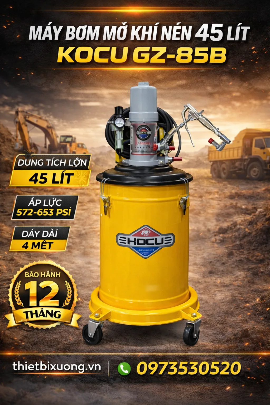 Giải Pháp Bảo Dưỡng Công Nghiệp Với Máy Bơm Mỡ Khí Nén KOCU GZ-85B