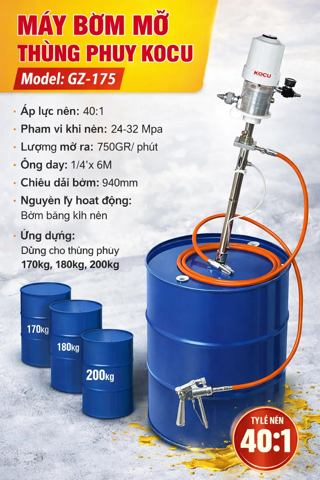 Tiết Kiệm Thời Gian, Tăng Năng Suất Với Hệ Thống Bơm Mỡ Khí Nén KOCU GZ-175