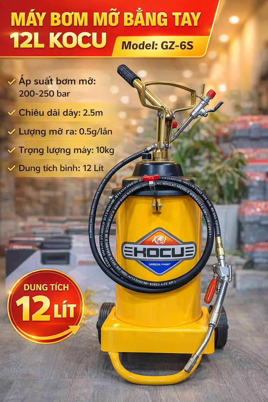 KOCU GZ-6S: Giải Pháp Bơm Mỡ Hoàn Hảo Cho Nơi Không Có Máy Nén Khí.