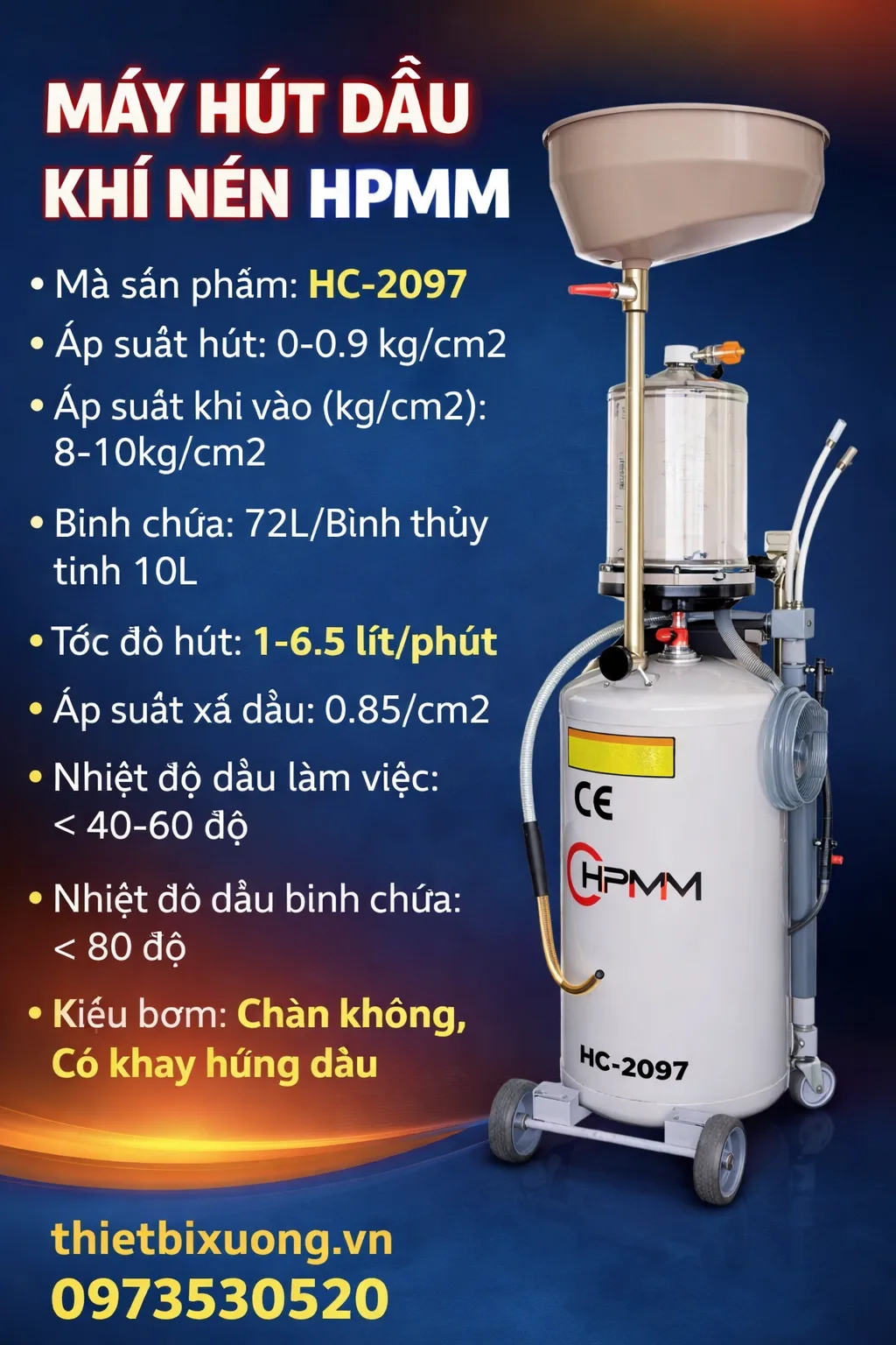 Máy Hút Dầu Khí Nén HPMM HC-2097 – Bình 72L, Hút Nhanh, Chuẩn Gara Chuyên Nghiệp