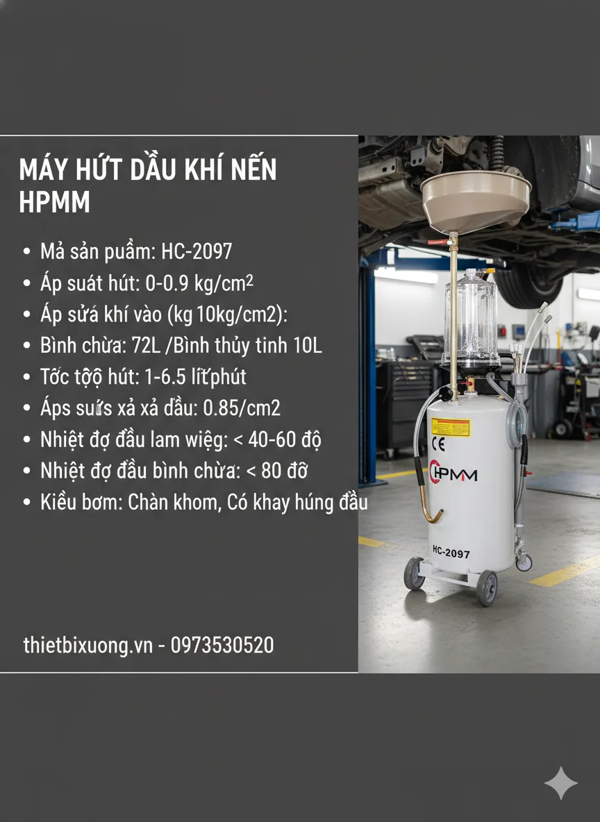 HPMM HC-2097 – Máy Hút Dầu Khí Nén 72L, Hút Sạch Dầu Thải, Tiết Kiệm Thời Gian