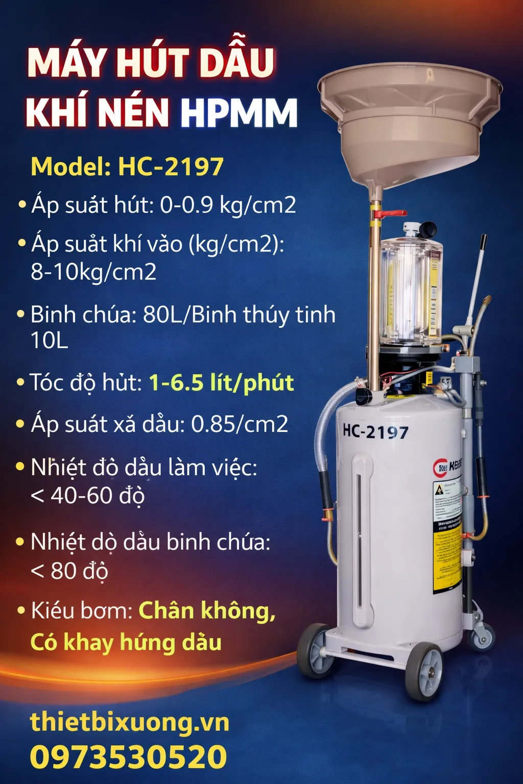 Máy Hút Dầu Thải Khí Nén HC-2197 – Chân Không Mạnh, Có Khay Hứng Dầu Tiện Lợi