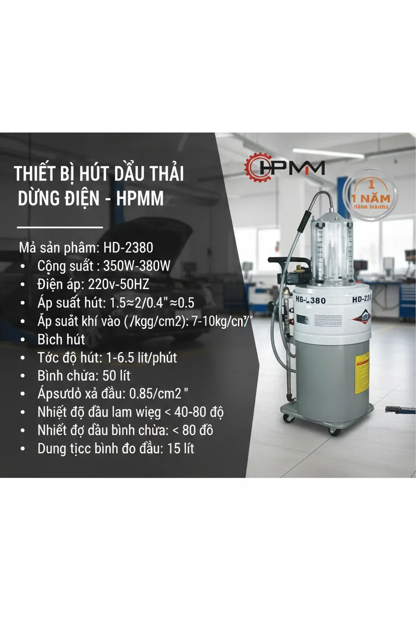 HPMM HD-2380 – Máy Hút Dầu Thải Dùng Điện 220V, Hút Nhanh, Vận Hành Ổn Định
