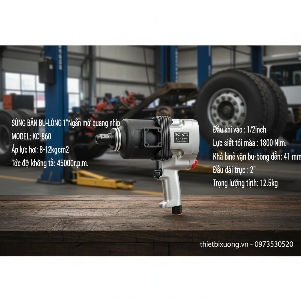Súng bắn bu lông 1 inch ngắn KC-860 – Mở quang nhíp, gầm máy xe tải