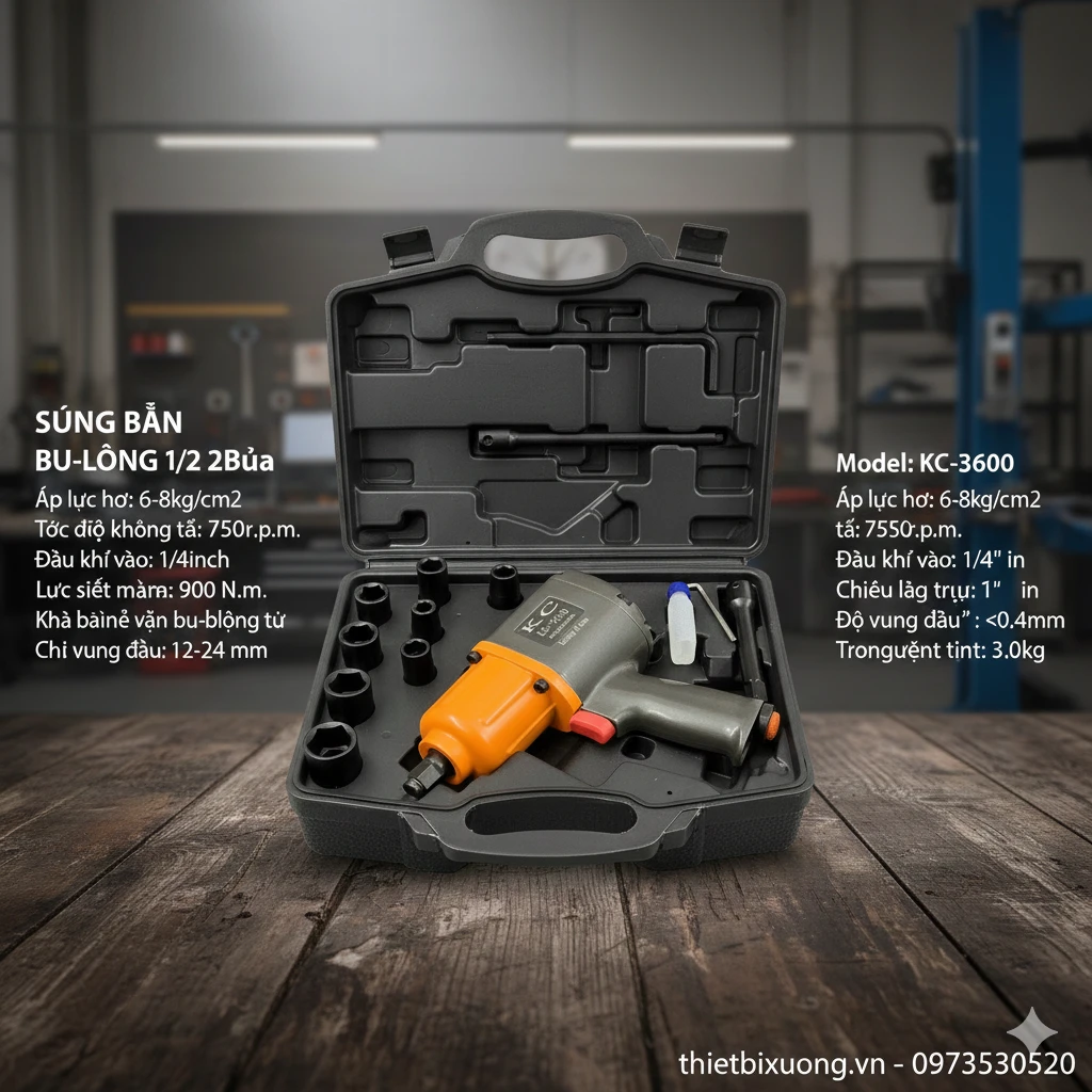 Súng Bắn Bu Lông 1/2 Inch KC-3600 – 2 Búa, Lực Siết Mạnh