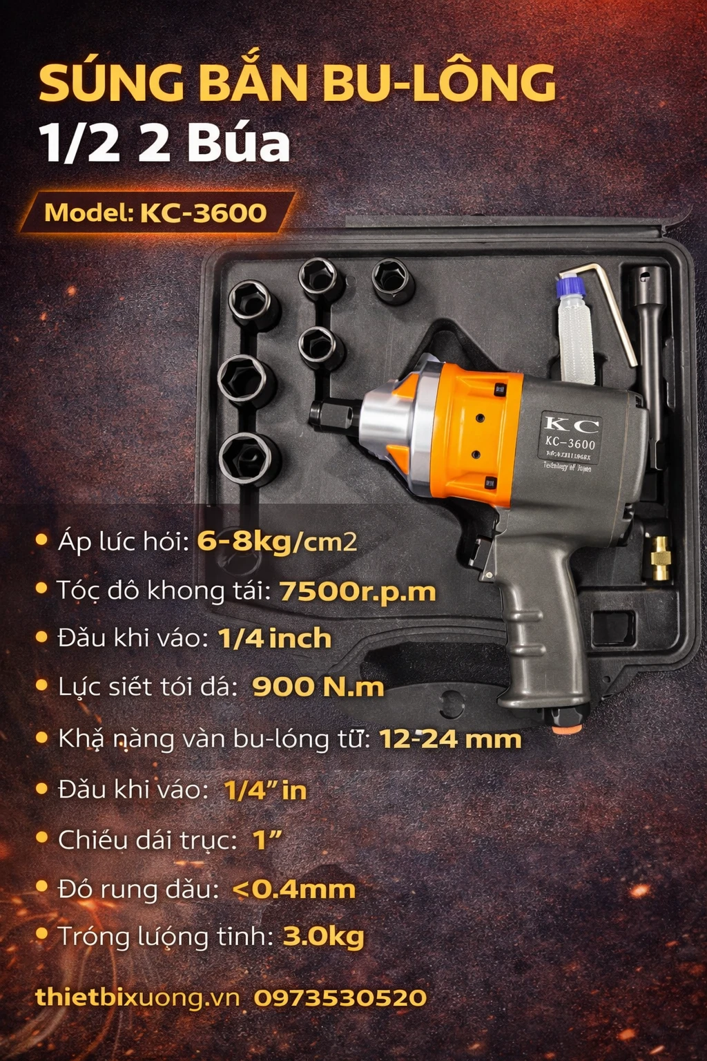 KC-3600 – Súng Bắn Bu Lông 1/2 Inch Chuyên Gara Ô Tô